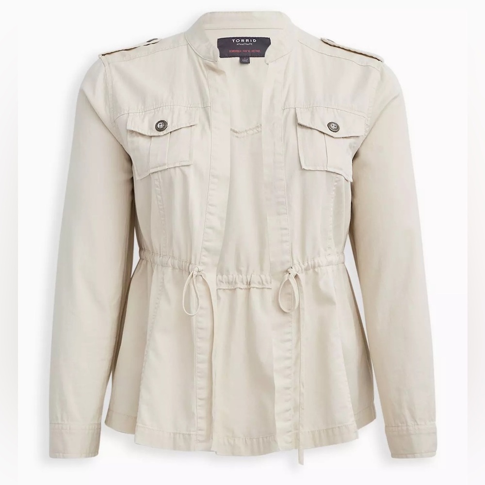 Torrid Twill Anorak Utility Jacket Drawstring Waist 100% Cotton Cream Sz 1 XL